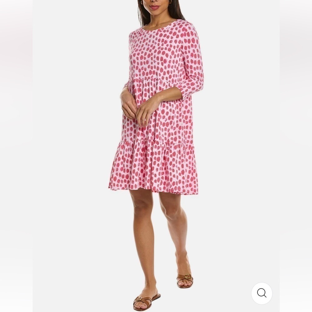 DUFFIELD LANE Ashton Dress White Pink Red Brushstroke Tiered Skirt Midi Size‎ XS